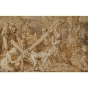 Christ Carrying The Cross, With Saint Veronica And Her Veil by Crispin Van Den Broeck