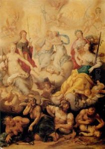 An Allegory Of Peace, With Justice, Abundance, Logic (?) And Fortitude (?), Triumphing Over War And Death by Crispin Van Den Broeck