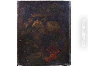 Fritillaries, A Chrysanthemum, Poppies And Other Flowers Entwined Around An Urn With A Dragonfly Fritillaries, A Chrysanthemum, Poppies And Other Flowers Entwined Around An Urn With A Dragonfly