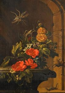 Blumenstillleben Mit Insekten