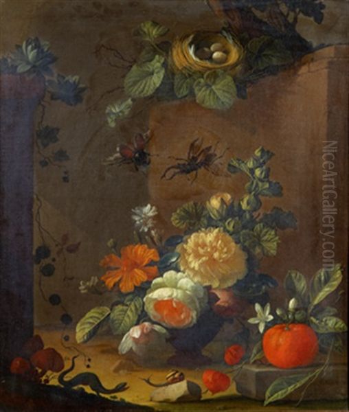 Stilleben Med Blommor, Frukter Och Insekter - view 1