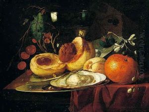 A Still Life Of Peaches, An Orange, Cherries, And An Oyster, Together With A Roemer, All Resting On A Table
