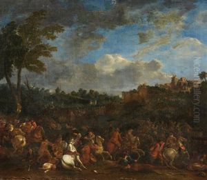 Cavalry Battle By A Village by Jasper Broers