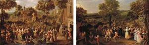 A Fete Champetre (+ Elegant Company At A Ball In An Italianate Garden; Pair) by Jasper Broers