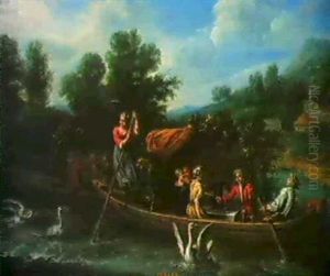 Der Monat Juli, Kahnfahrer Auf Einem Fluss. by Jasper Broers