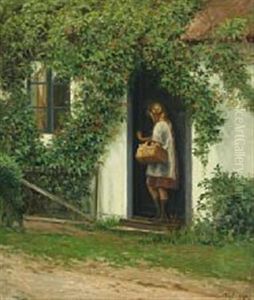 A Young Girl With A Basket by Karl Harald Alfred Broge