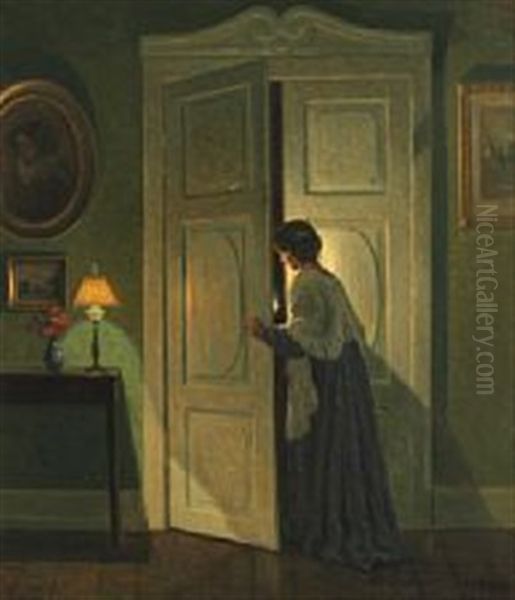 Doorway With Back Turned Woman In The Light Of A Candle - view 1