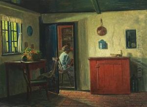 Kitchen Interior With A Woman by Karl Harald Alfred Broge