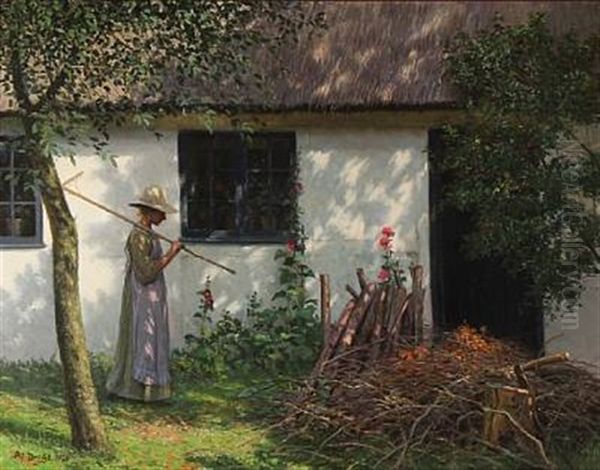 A Girl In Front Of A White Cottage - view 1