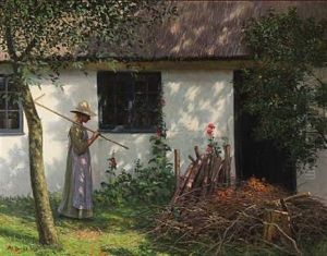 A Girl In Front Of A White Cottage by Karl Harald Alfred Broge