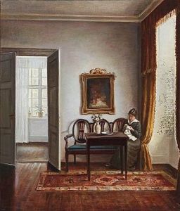 Sunny Interior With A Knitting Woman by Karl Harald Alfred Broge