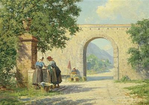 Italian Landscape With Women By The Well - view 1