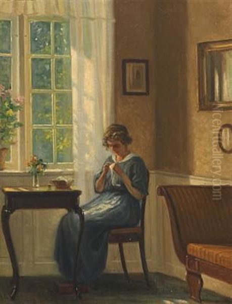 Interior With Sewing Woman By Window - view 1