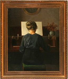 Interior With A Woman Playing The Piano by Karl Harald Alfred Broge