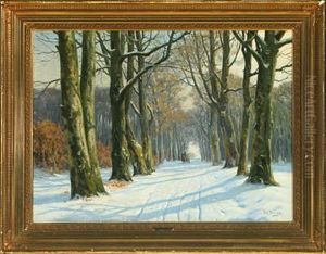 Winter Forest With A Horse-drawn Carriage by Karl Harald Alfred Broge