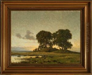 Overlooking A Danish Landscape At Sunset by Karl Harald Alfred Broge