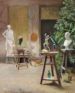 Billedhuggeren Vilhelm Bissens Atelier I Frederiksholms Kanal. I Atelieret Ses En Buste Af Christian Ix
