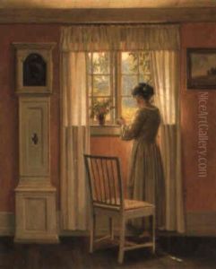 A Lady At A Window In A Pink Room A Lady At A Window In A Pink Room