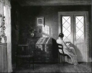 Interior Med Laesende Pige, Sollys by Karl Harald Alfred Broge