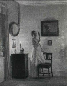 Ung Pige Der Spejler Ved Stearinlysets Skaer by Karl Harald Alfred Broge