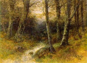 Waldbach Mit Zwei Rehen by Wilhelm Broker