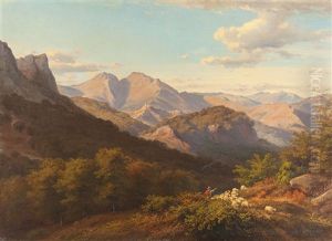 Ideale Landschaft Mit Schafern In Den Albaner Bergen by August Bromeis