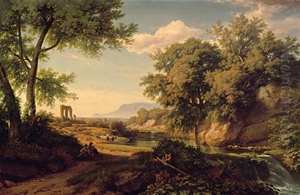 Weite Suditalienische Landschaft. Vorn, Am Rand Einer Lichtung, Hirten Mit Ihrem Vieh - view 1