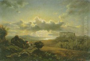 Griechischer Tempel In Kustenlandschaft by August Bromeis