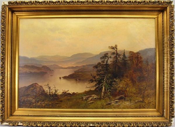 Painting Of A River Landscape With A Mountainous Background - view 1