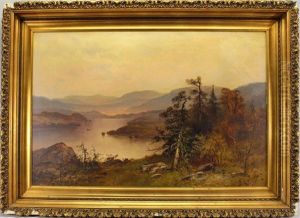 Painting Of A River Landscape With A Mountainous Background by Frank C. Bromley