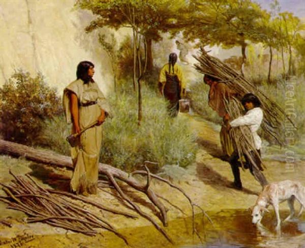 Crow Indian Women Gathering Wood - view 1