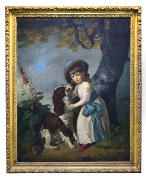 A Small Child With A Liver And White Spaniel In A Landscape - view 1