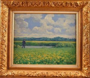 Pecheur En Bord De Riviere by Achille Bron