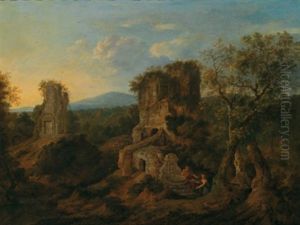 Rastende In Einer Ruinenlandschaft