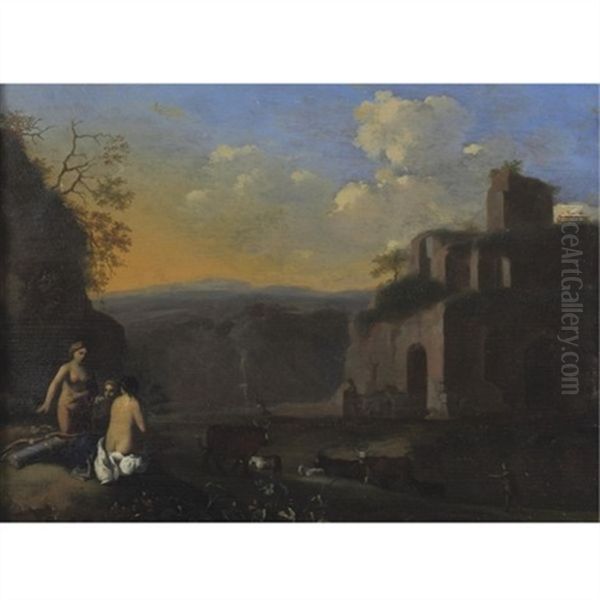 Diana And Nymphs Before A Landscpe With Cattle And Ruins - view 1