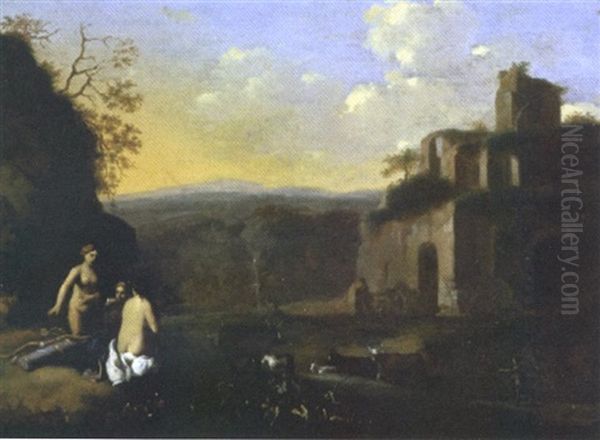 Huntresses And Cattle In A Classical Landscape - view 1