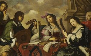 Concert Sur Un Balcon Huile Sur Toile by Jan Gerritsz van Bronckhorst