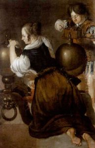 A Young Woman And A Boy Polishing Fire-dogs by Jan Gerritsz van Bronckhorst