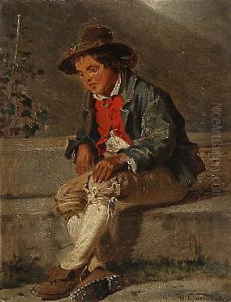 An Italian Boy Sitting On The Doorstep - view 1