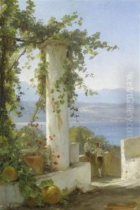 Italienische Kustenlandschaft Mit Zwei Personen Im Vordergrund by Fedor Andreevich Bronnikoff