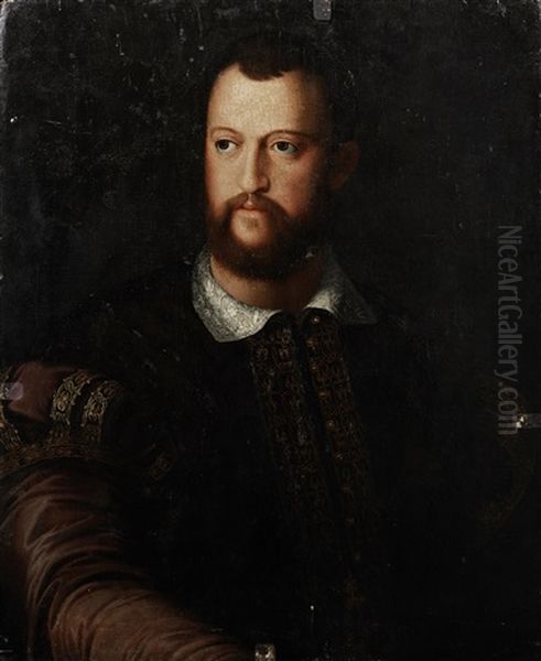Portrait Of Cosimo De Medici (1519-1594), Half-length, In A Burgundy Embroidered Coat - view 1