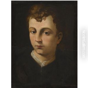 Portrait Of A Boy, Head And Shoulders, Wearing A Black Coat With A White Collar by Agnolo Bronzino