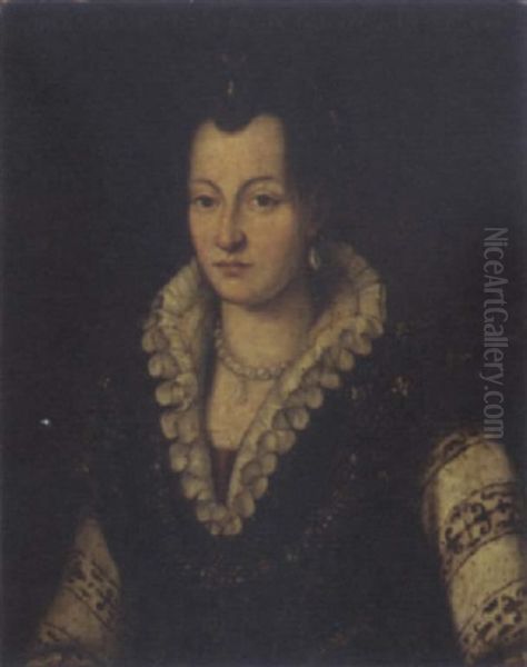 Portrait Od Duchess Bianca Capello In An Embroidered And Jeweled Bodice With White Sleeves And Gauffered Collar - view 1