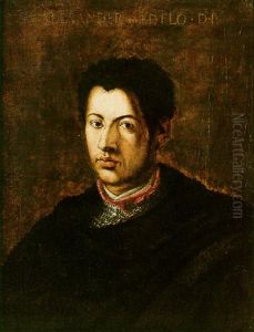 Portrait Of Alessandro De Medici Wearing A Black Cloak Over A Suit Of Chain-mail