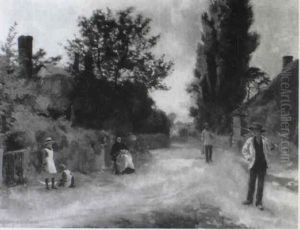 Figures On A Village Street by Leonard Leslie Brooke