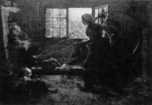 Woman At Spinning Wheel by Richard Norris Brooke