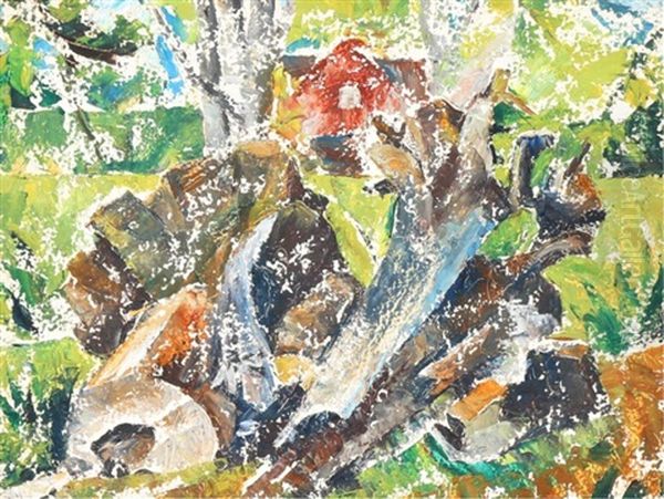 Abstract Tree Trunks And House - view 1
