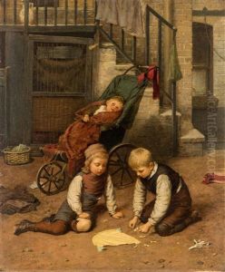 Children Playing In The Courtyard by Harry Brooker