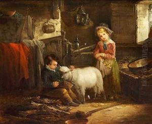 Staldinterior Med Sma Born Der Fodrer Et Far by Harry Brooker