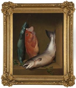 Still Life With Ling Cod, Red Vermillion And Salmon by Samuel Marsden Brookes